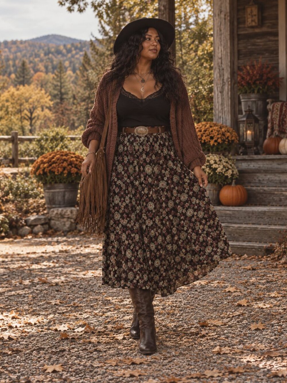 Vintage Boho Print Midi/Maxi Skirt